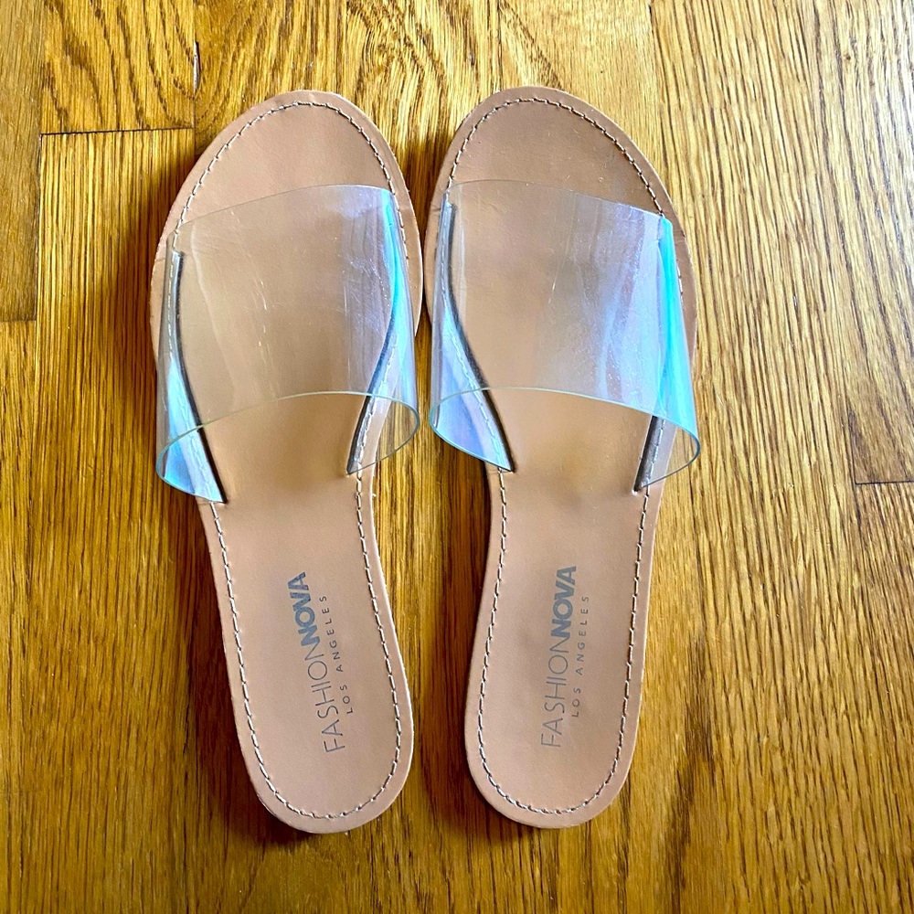 Clear sandals.